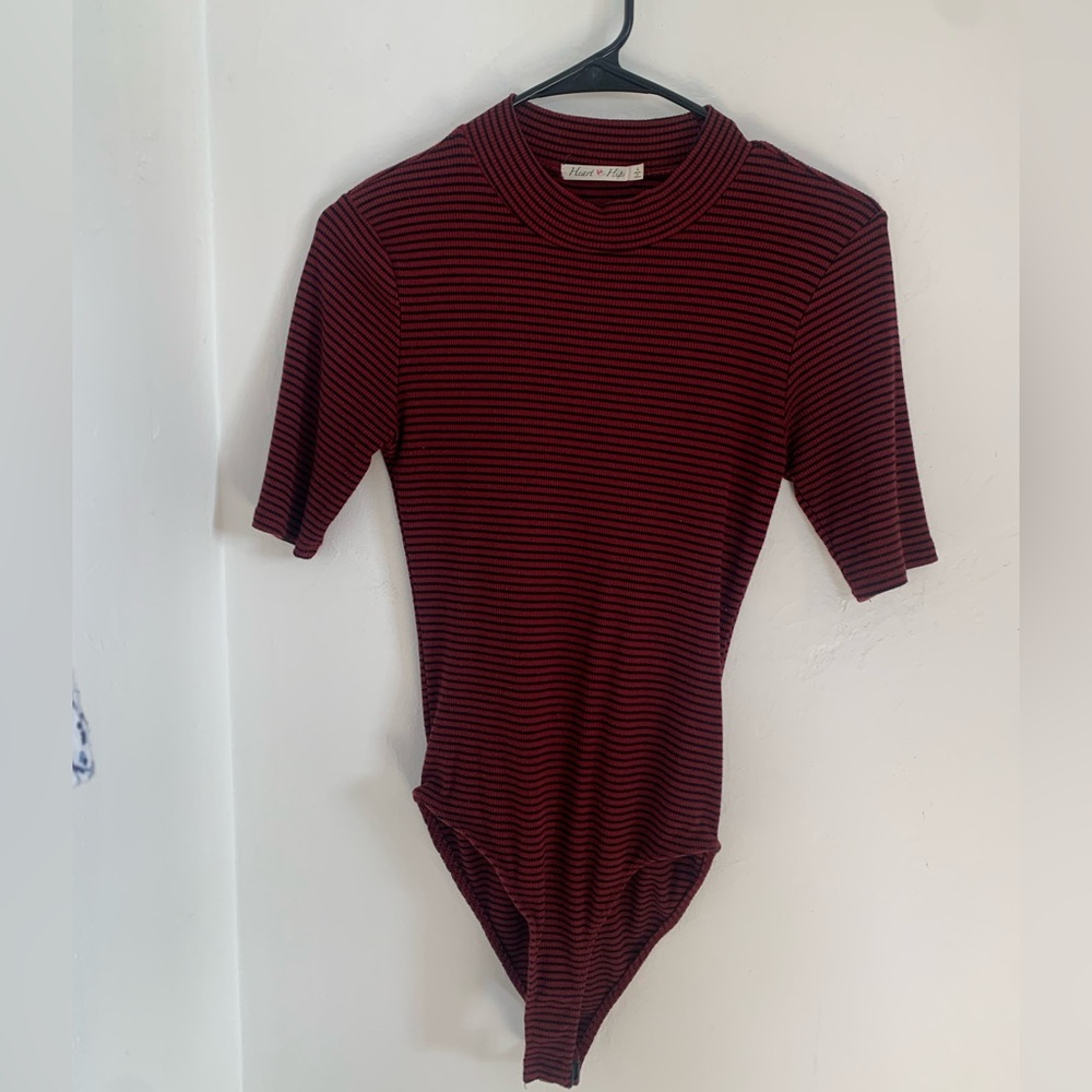 Burgundy/Black Striped Bodysuit